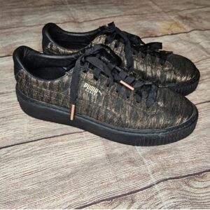 Puma Basket Black And Gold Vr Trainers Platform Sneakers